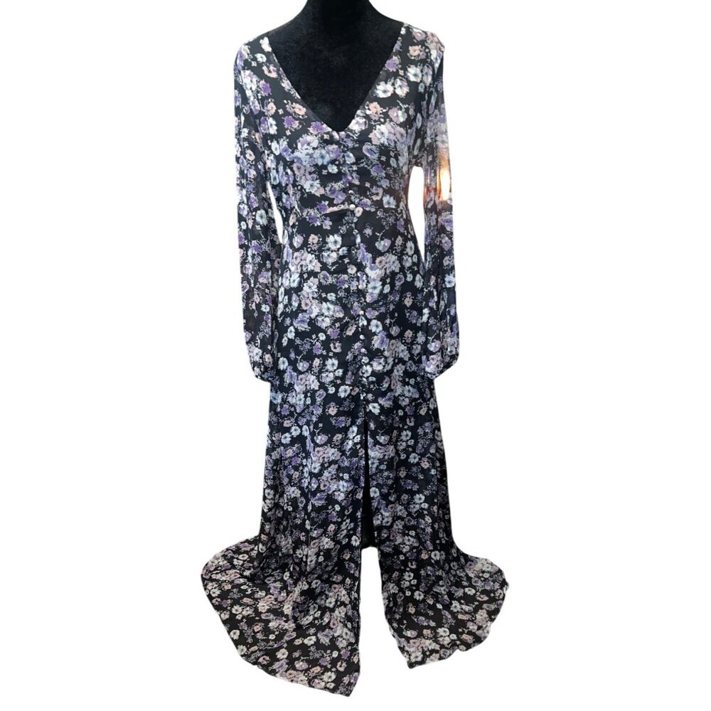 Revolve Lucca Couture Floral Print Long Sleeve Maxi Dress Button Front M Cottage